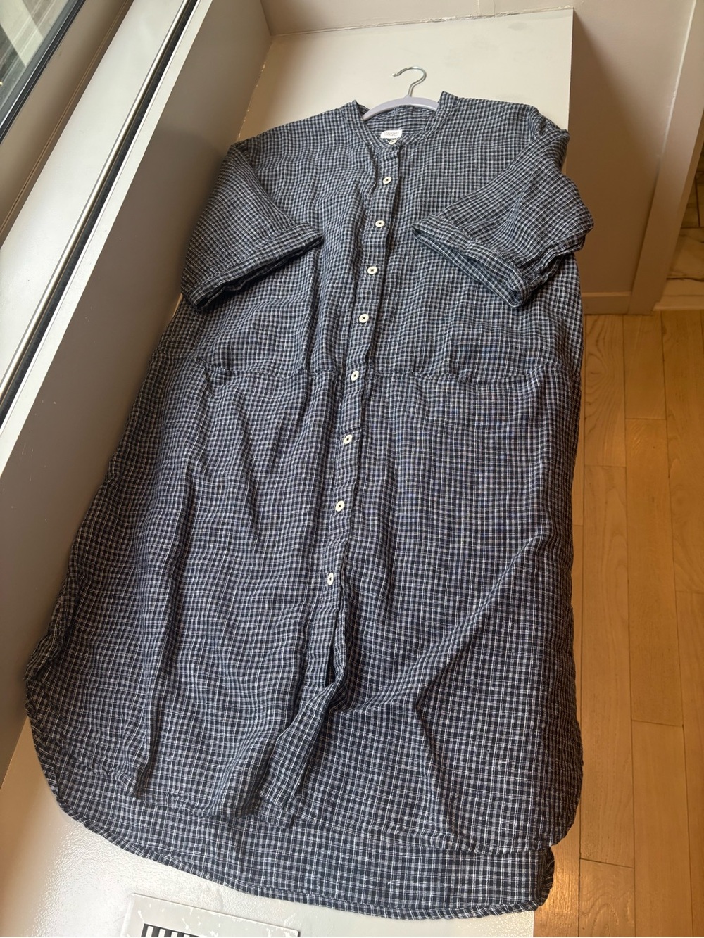 Toast Linen Gray Check Button-Up Shirt Dress